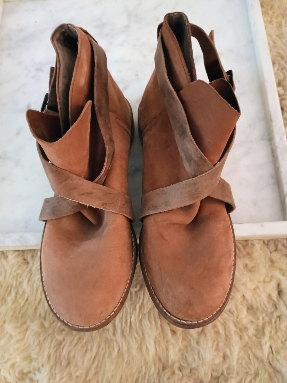 Free People Women's Brown Leather Wrap Ankle Boots Size 8 38